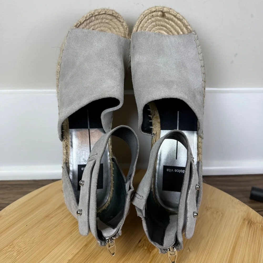 Dolce Vita Espadrille Wedge Sandals Womens 7.5 Grey Suede Studded Boho Summer